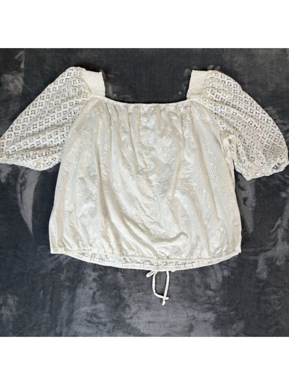 Womens Blouse Size 22/24 White Floral Eyelet Pullover Top Square Neck Beach